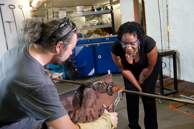 Magdalene Odundo and James Maskrey working in the studio - production of Transition II